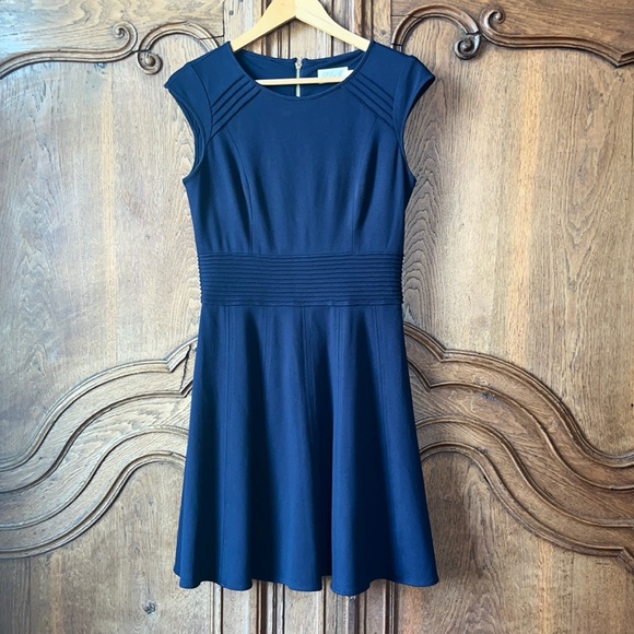 Eliza J Ponte Cap Sleeve Fit & Flare Dress Navy - Picture 1 of 12